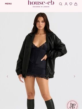 House of CB Black Vegan Leather Oversized Bomber Jacket